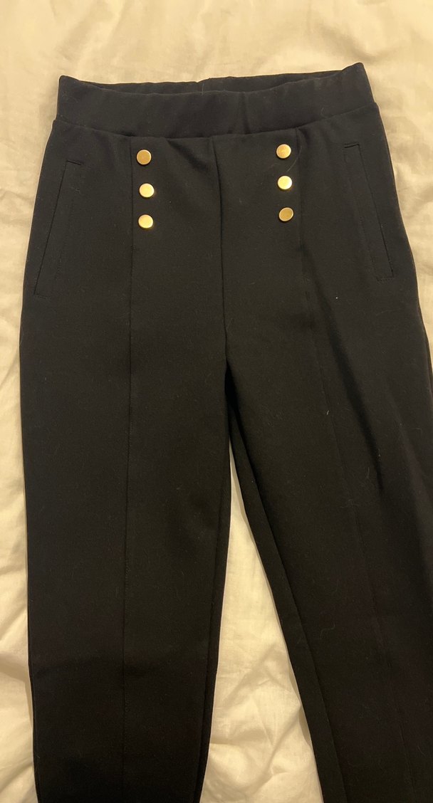 Düğmeli Siyah Kadın Süet Kumaş Pantolon - Görsel 2