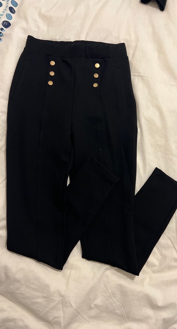 Düğmeli Siyah Kadın Süet Kumaş Pantolon - Görsel 3