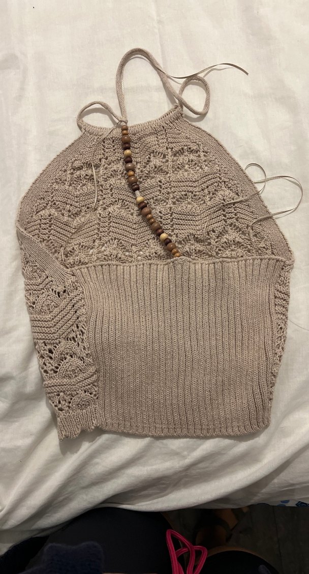 Bohem Tarzı Bej Örgü Kolsuz Kazak - Görsel 2