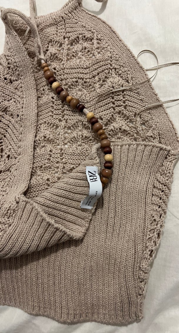 Bohem Tarzı Bej Örgü Kolsuz Kazak - Görsel 3