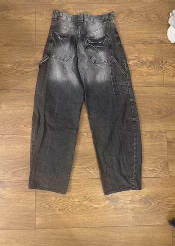 Kemerli Siyah Bol Kesim Midi Kot Pantolon - Görsel 4