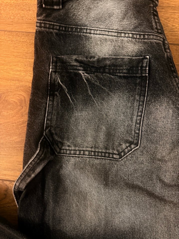 Kemerli Siyah Bol Kesim Midi Kot Pantolon - Görsel 2