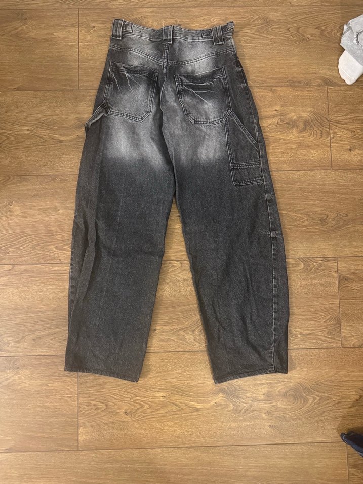 Kemerli Siyah Bol Kesim Midi Kot Pantolon - Görsel 4