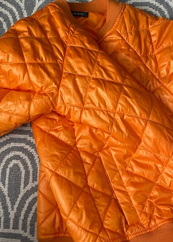 Turuncu Kadın Fermuarlı Mont - Görsel 2