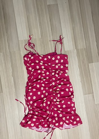 Pembe Askılı Mini Elbise Fırfırlı Detaylı - Görsel 3