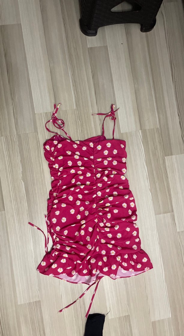 Pembe Askılı Mini Elbise Fırfırlı Detaylı - Görsel 3