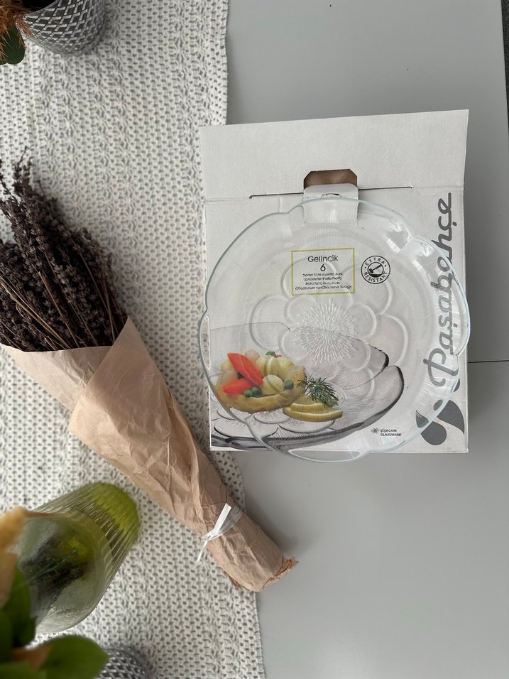 Şeffaf Çiçek Desenli Cam Tabak - Görsel 2