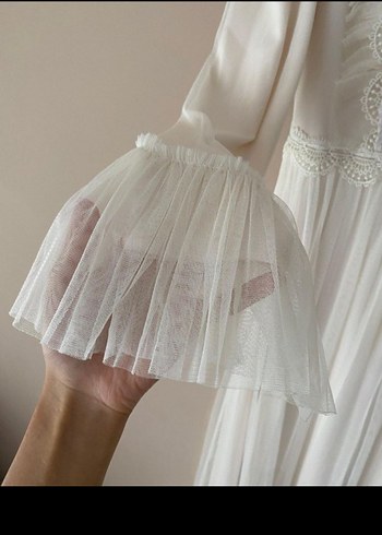 Bohem Beyaz Uzun Kollu Pamuklu Elbise - Görsel 4