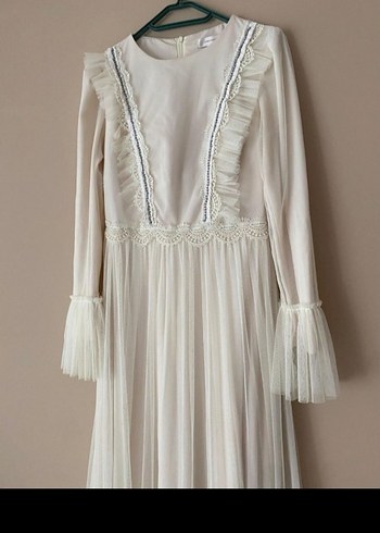 Bohem Beyaz Uzun Kollu Pamuklu Elbise - Görsel 2