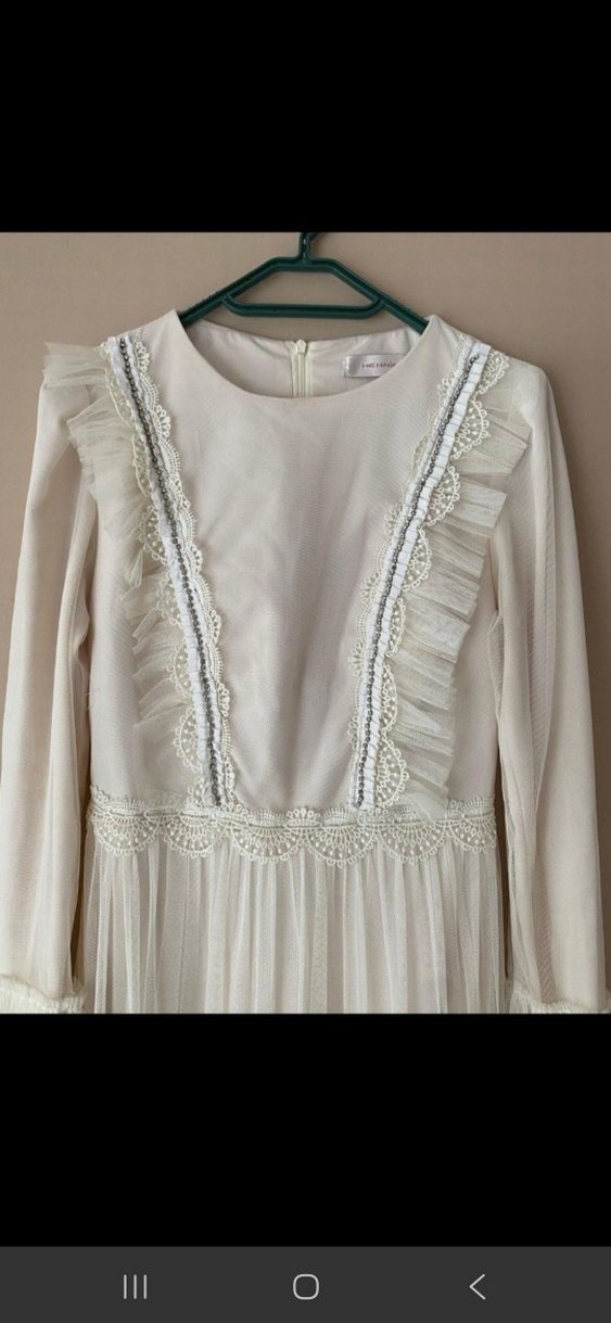 Bohem Beyaz Uzun Kollu Pamuklu Elbise - Görsel 3