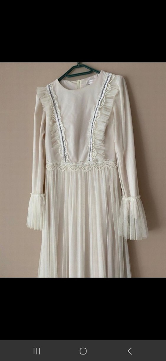 Bohem Beyaz Uzun Kollu Pamuklu Elbise - Görsel 2