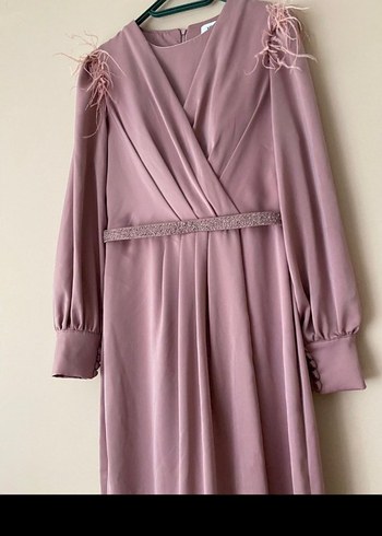 Bej Drapeli Uzun Kadın Abiye Elbise - Görsel 2