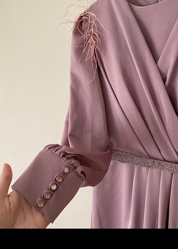 Bej Drapeli Uzun Kadın Abiye Elbise - Görsel 4