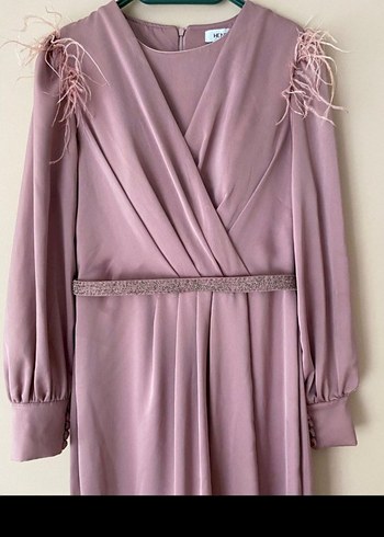 Bej Drapeli Uzun Kadın Abiye Elbise - Görsel 3