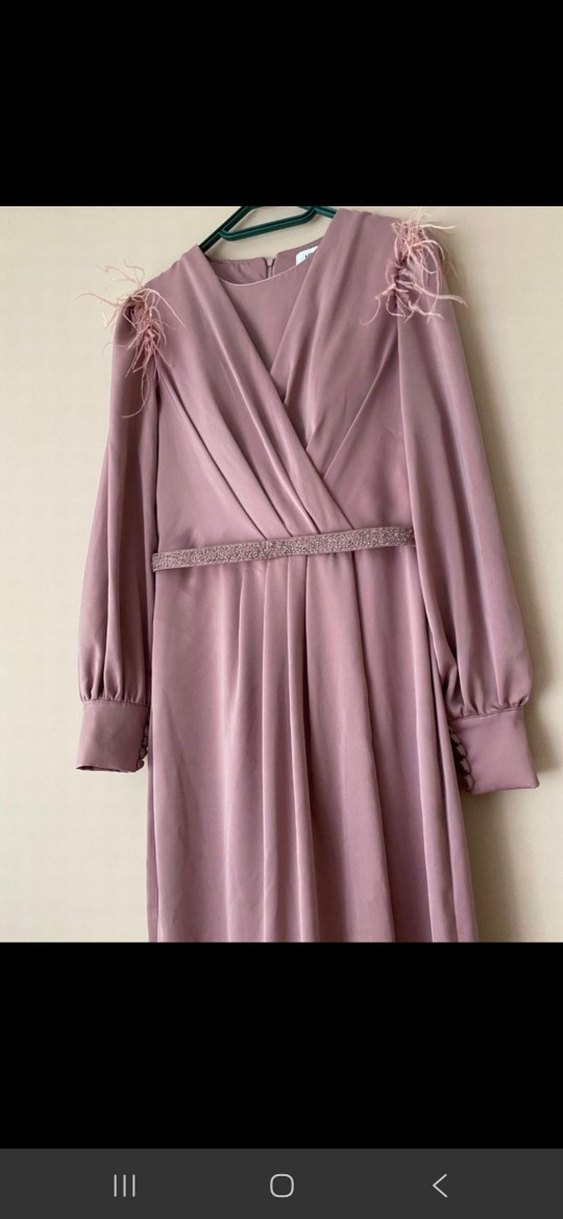 Bej Drapeli Uzun Kadın Abiye Elbise - Görsel 2