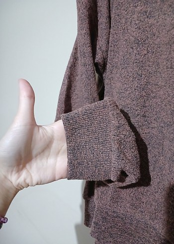 Kadın Kahverengi Örme Bol Kesim Sweatshirt - Görsel 3