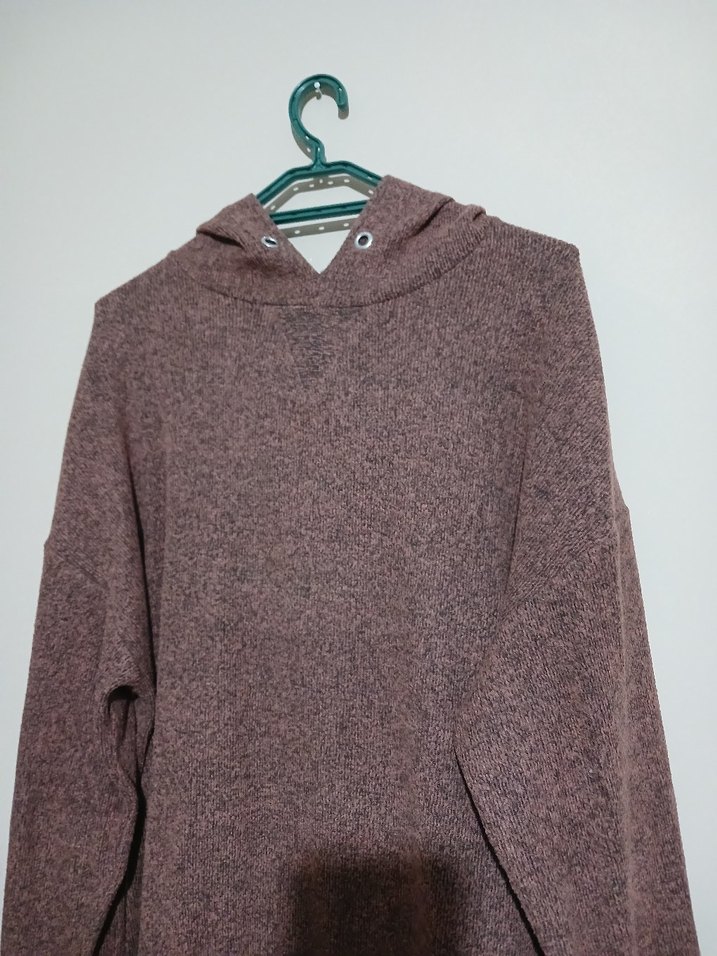 Kadın Kahverengi Örme Bol Kesim Sweatshirt - Görsel 2