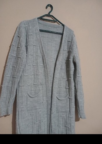 Gri Uzun Örgü Kadın Hırka - Görsel 2