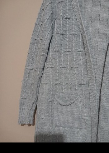 Gri Uzun Örgü Kadın Hırka - Görsel 3