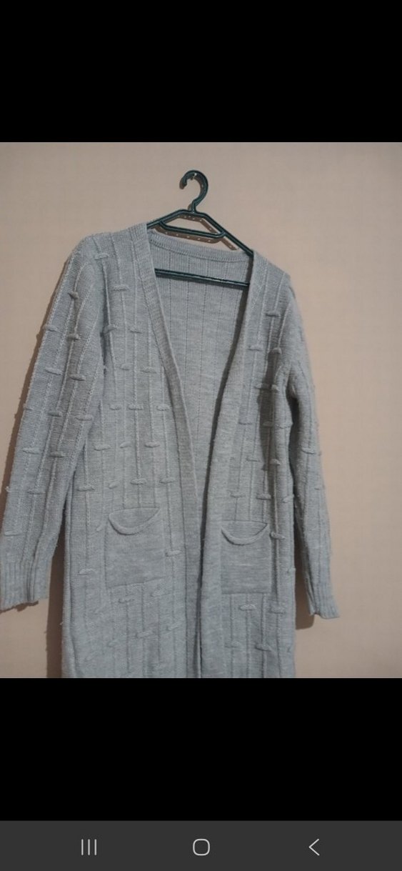 Gri Uzun Örgü Kadın Hırka - Görsel 2