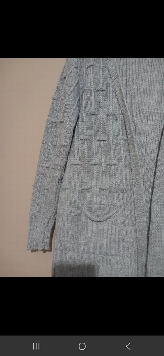 Gri Uzun Örgü Kadın Hırka - Görsel 3