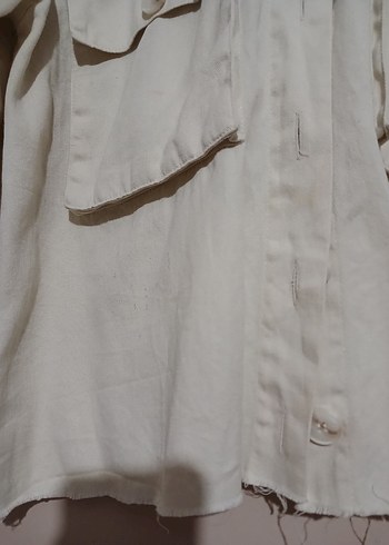 Düğmeli Bej Keten Kadın Gömlek - Görsel 3