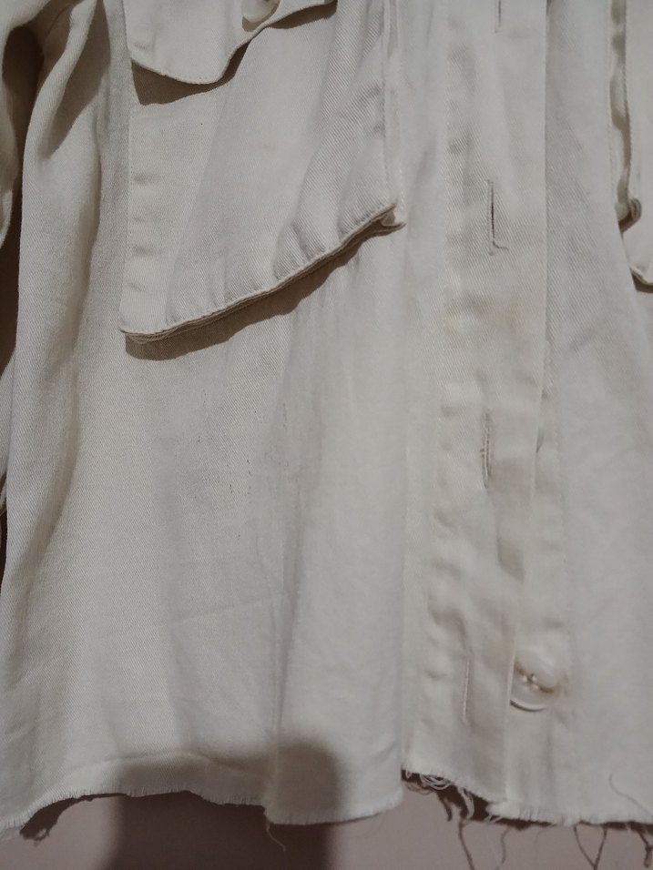 Düğmeli Bej Keten Kadın Gömlek - Görsel 3