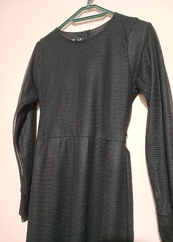 Siyah Uzun Kollu Gotik Keten Elbise - Görsel 2