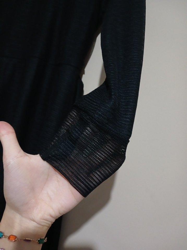 Siyah Uzun Kollu Gotik Keten Elbise - Görsel 3