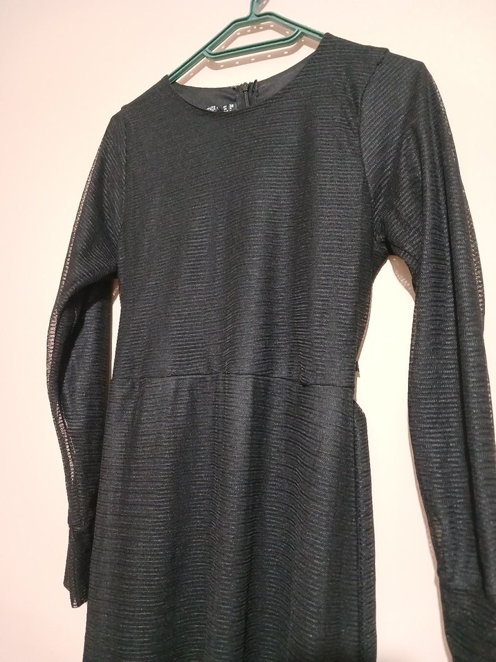 Siyah Uzun Kollu Gotik Keten Elbise - Görsel 2