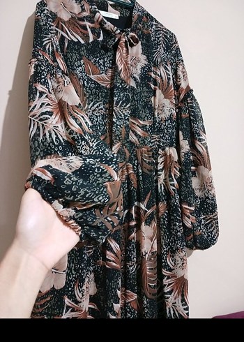 Bohem Tarzı Uzun Kol Pliseli Elbise - Görsel 4