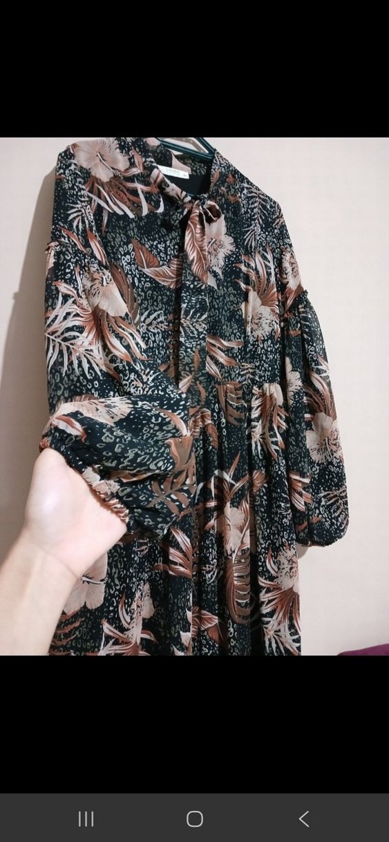 Bohem Tarzı Uzun Kol Pliseli Elbise - Görsel 4