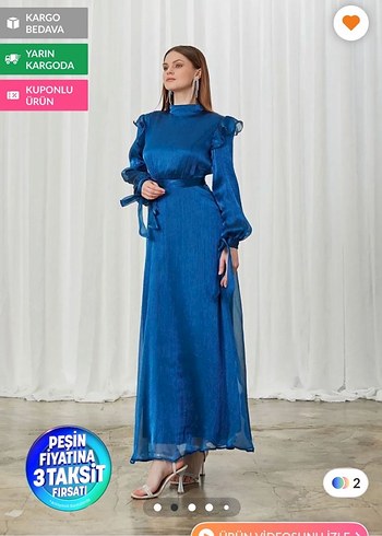 Birgül Bektaş Lacivert Mira Uzun Abiye - Görsel 6