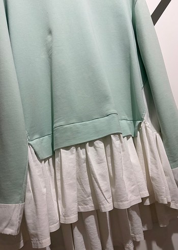 Pamuklu, Uzun Kollu, Volanlı Beyaz Sweatshirt - Görsel 3