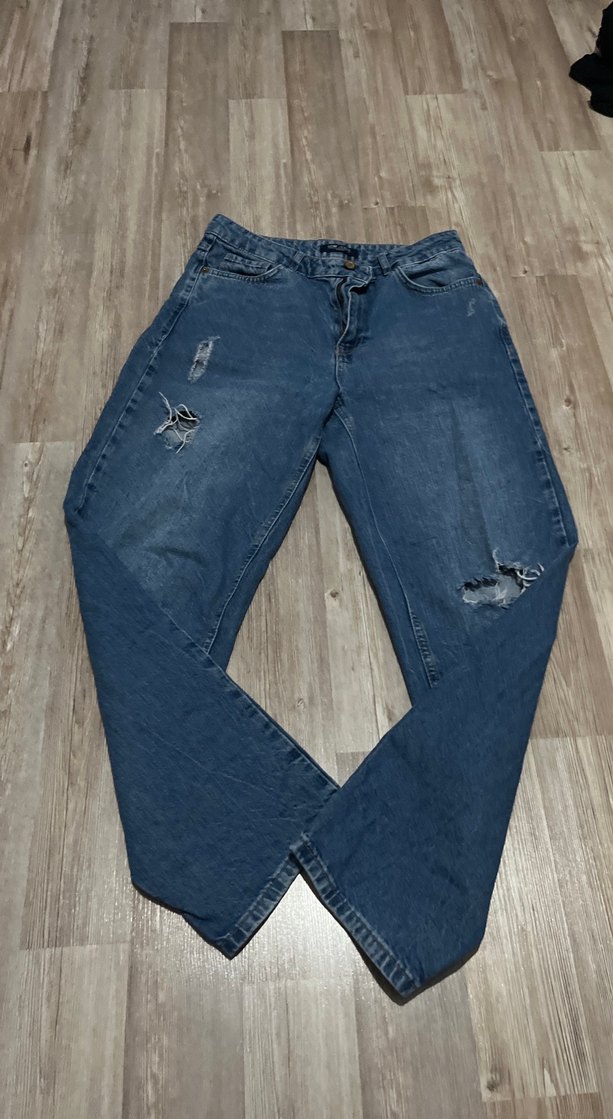 Kadın Mavi Bol Kesim Kot Pantolon - Görsel 2