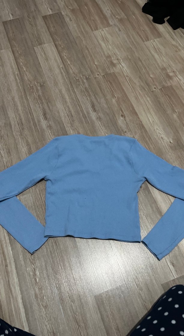 Mavi V Yakalı Uzun Kollu Kadın Triko - Görsel 3