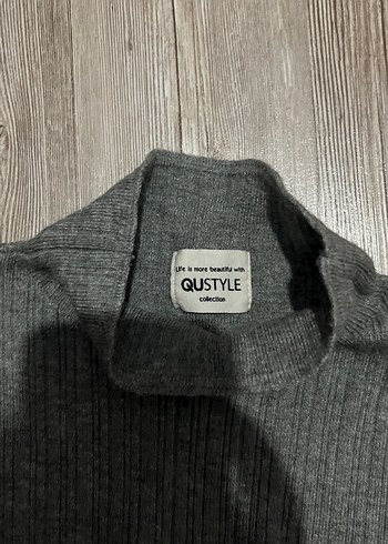 Gri Uzun Kollu Fitilli Triko Elbise - Görsel 3