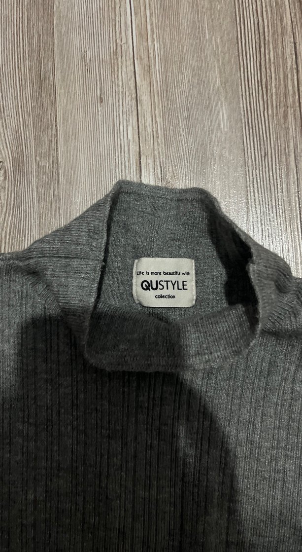 Gri Uzun Kollu Fitilli Triko Elbise - Görsel 3