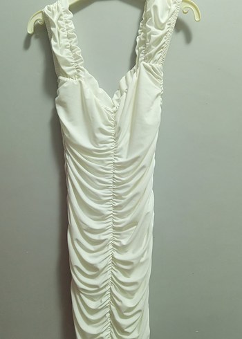 Beyaz Drapeli Uzun Bohem Elbise - Görsel 2