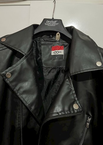 Siyah Deri Biker Ceket, Kemerli, - Görsel 3