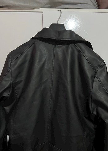 Siyah Deri Biker Ceket, Kemerli, - Görsel 4