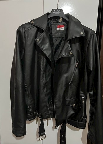 Siyah Deri Biker Ceket, Kemerli, - Görsel 2