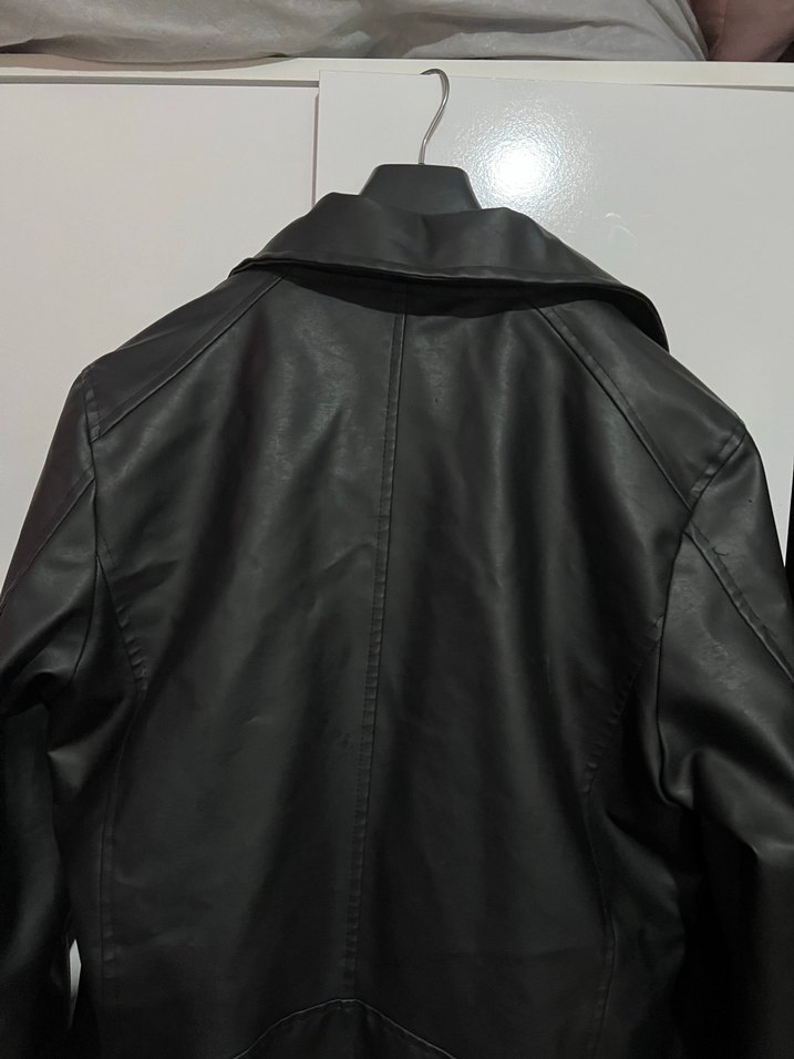 Siyah Deri Biker Ceket, Kemerli, - Görsel 4