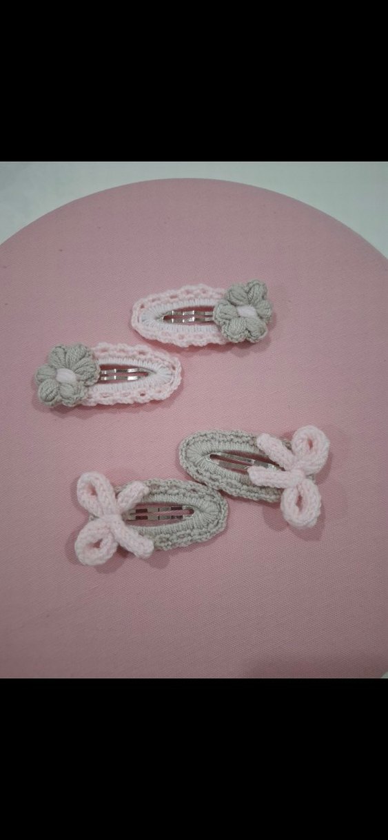 Nakışlı Turuncu Örgü Çocuk Toka Seti - Görsel 2