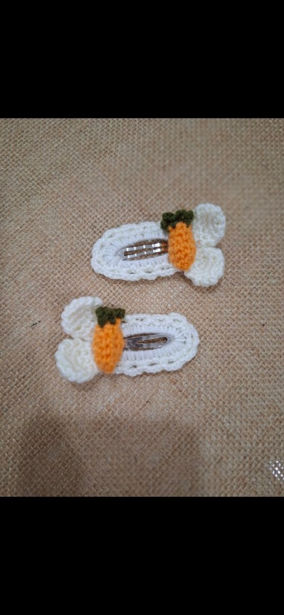 Nakışlı Turuncu Örgü Çocuk Toka Seti - Görsel 5