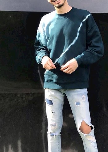 Erkek Bağlama Desenli Bol Kesim Denim Pantolon - Görsel 2