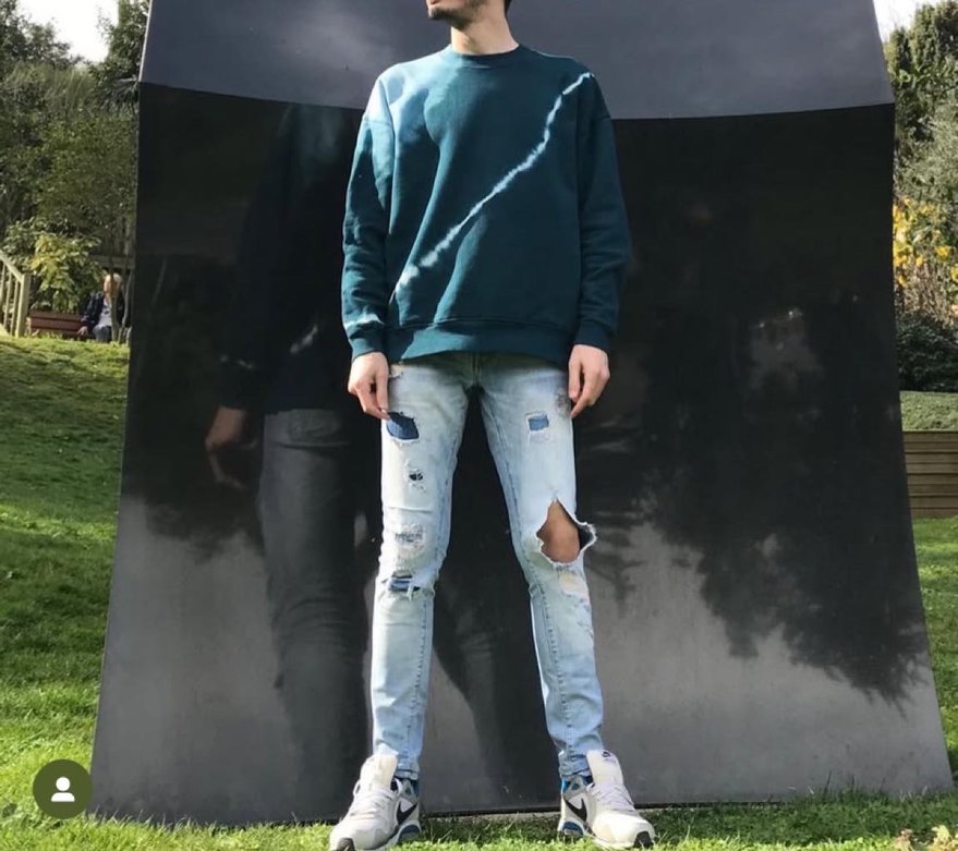 Erkek Bağlama Desenli Bol Kesim Denim Pantolon - Görsel 3