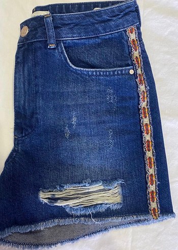 Kadın Mavi Kot Şort Mini Bol Kesim - Görsel 2