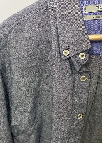 Gri Denim Erkek Gömlek, Regular Fit, Düğmeli - Görsel 2