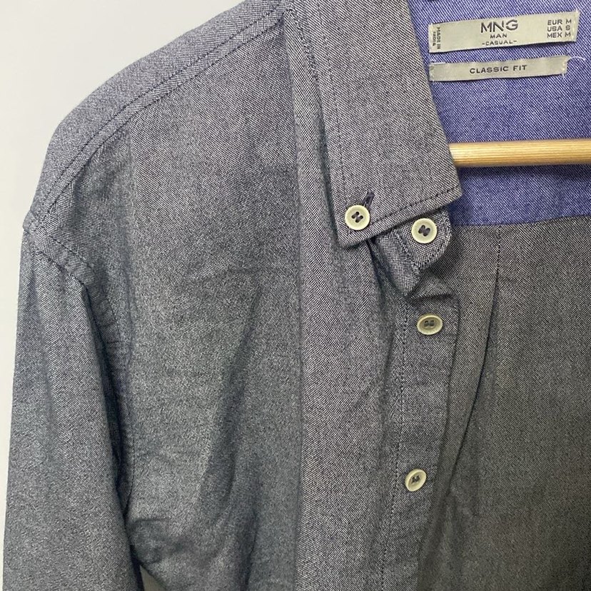 Gri Denim Erkek Gömlek, Regular Fit, Düğmeli - Görsel 2